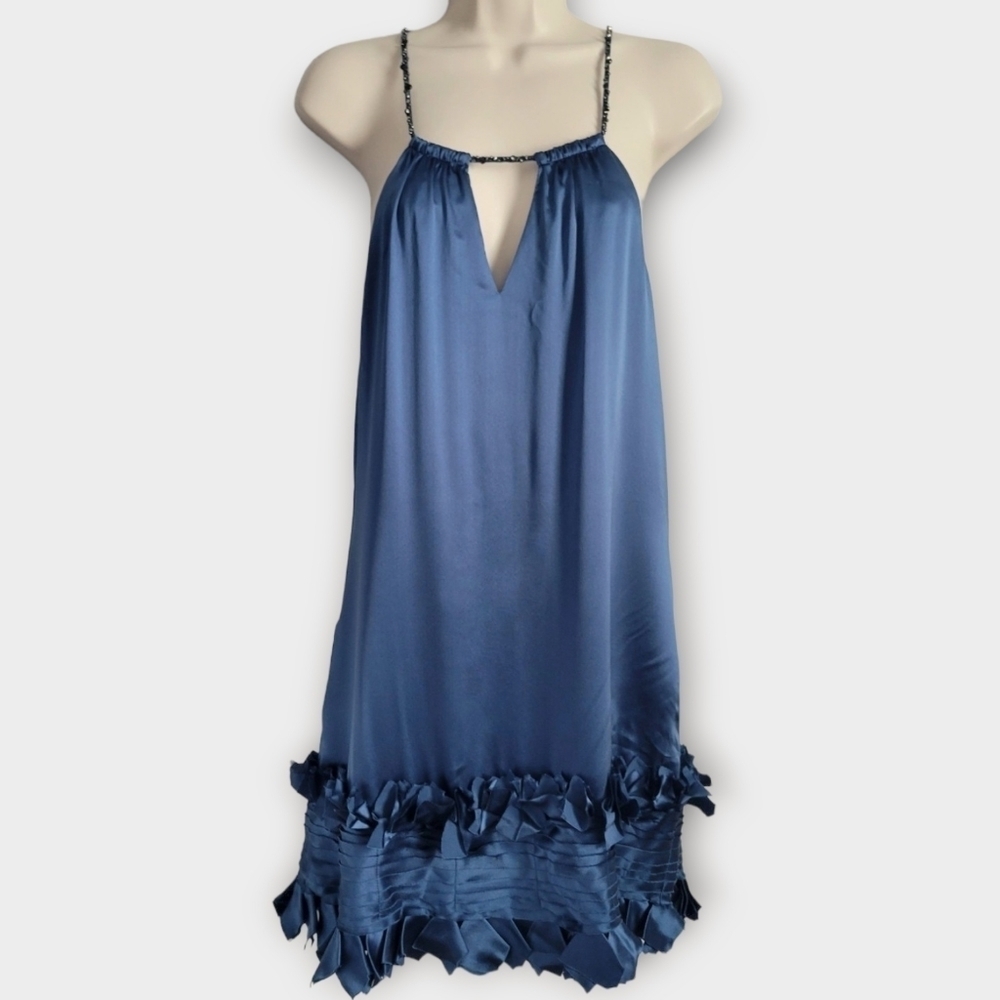 BCBGMaxAzria Size 2 100% Silk Charmeuse Beaded Ruffle Dress